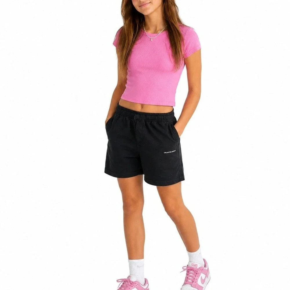 Zara Kids Black Sweat Shorts Elastic Waist Drawstring Size 13/14 Y or Women's XS